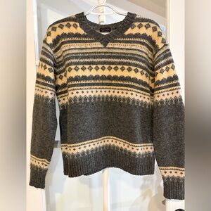 Vintage Y2K American Eagle Knit Sweater Fair Isle Nordic Ski Yellow Gray Winter